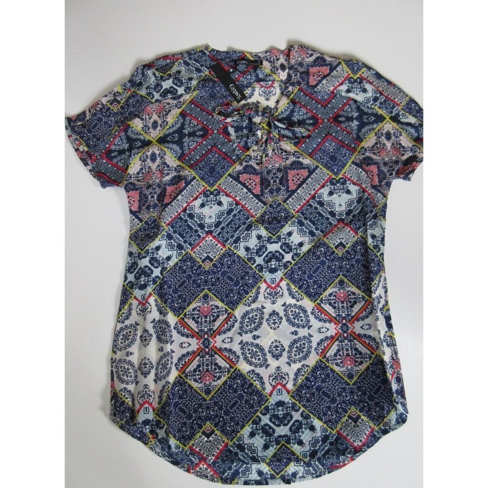 NWT Gypsy05 Bima Printed Silk Lace Front Dolman Sleeve Shift Mini Dress XS $242 - Picture 4 of 9